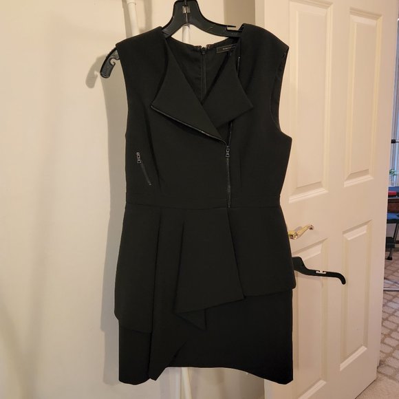 BCBGMaxAzria | Nikki Dress, Black Zippered Asymmetrical Peplum Dress, Sz 12 - Picture 2 of 16